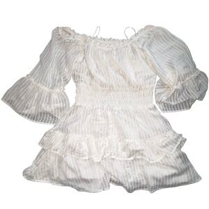 Les Lis White Off-Shoulder Ruffle Dress